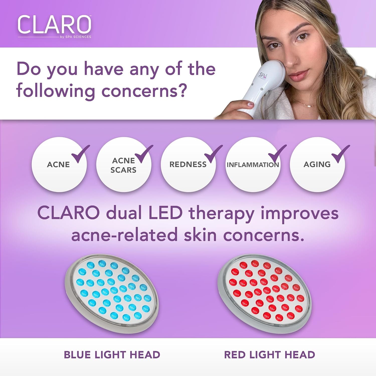 Spa Sciences CLARO Light Therapy Acne Spot Treatment photo with girl demonstrating product