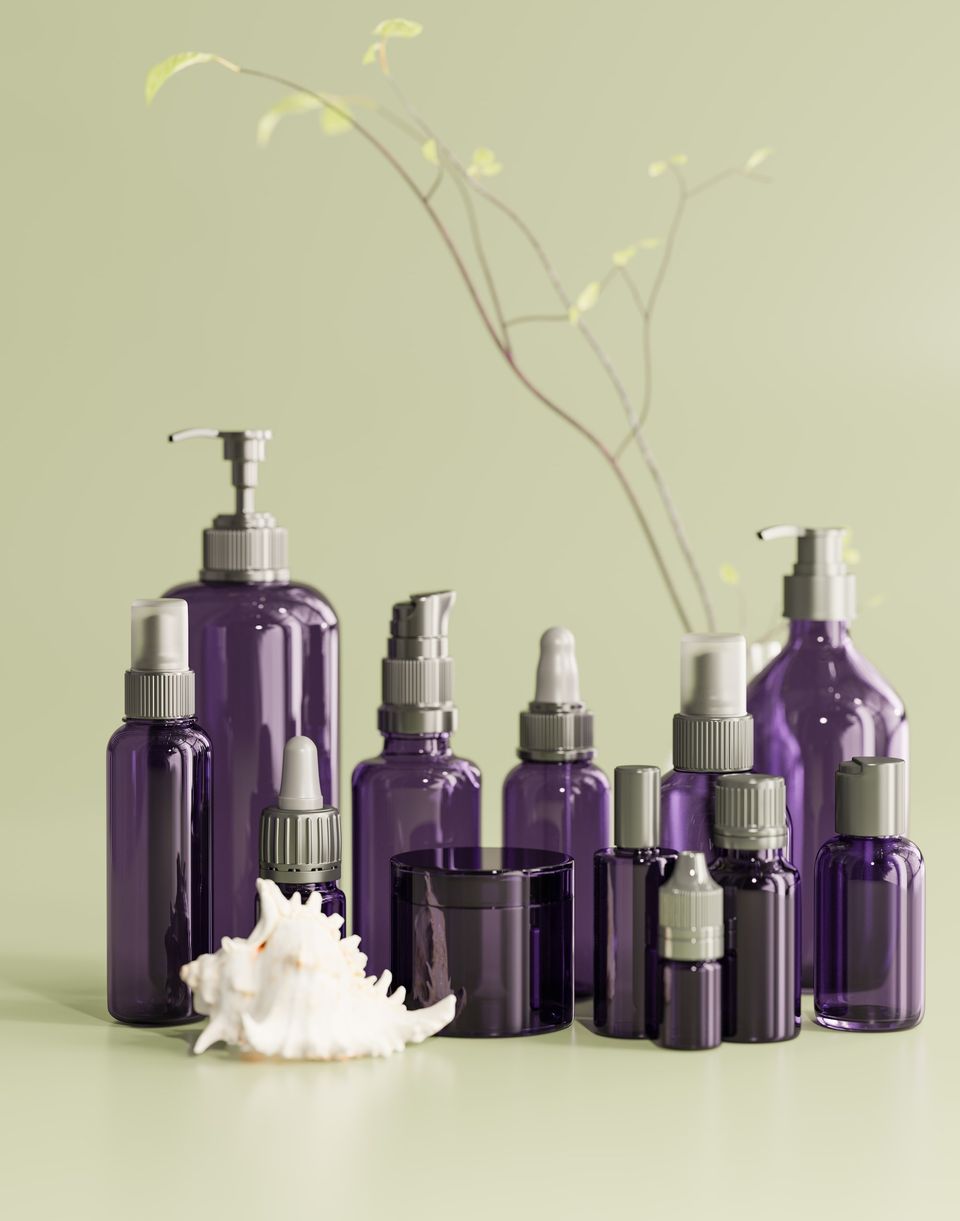 Purple cosmetic bottles - The Purple Shampoo Edit